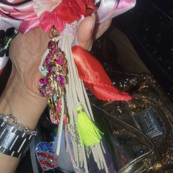 Pink crystal flamingo tassels bow purse charm Keychain - Picture 7 of 8